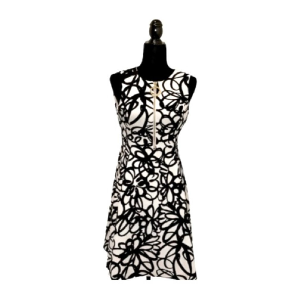 Dkny Black & White Scribble Pattern A-Line Dress … - image 2